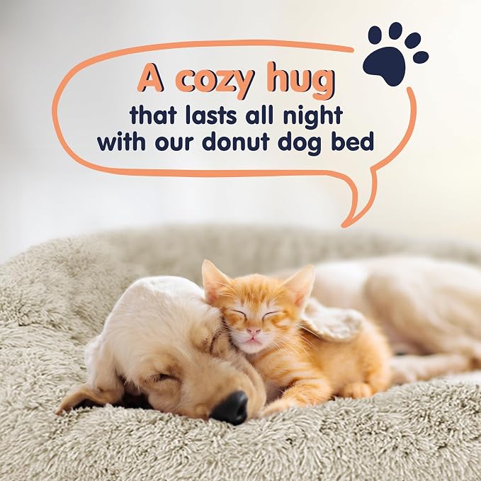Donut Dog Bed - Premium Comfort for Anxiety Relief - Fluffy & Calming Design with Ultra-Plush Support | Cozy Round Dog Bed with Super Soft Circle Style (Cream, X-Large)