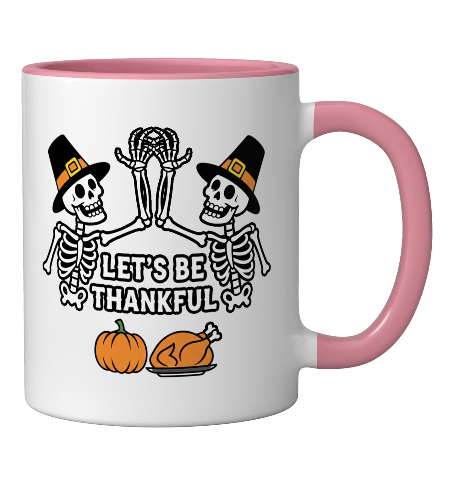 LET'S BE THANKFUL, Halloween Skeletons With Pumpk Ceramic Mug, Pink/White