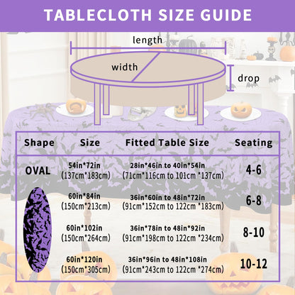 HSOWKDN Oval Halloween Tablecloth 60×84 Inch, Halloween Purple Tablecloths Oval Spider Web Bat Table Cloth Washable, Spooky Table Cover Decor for Party Picnic Dinner