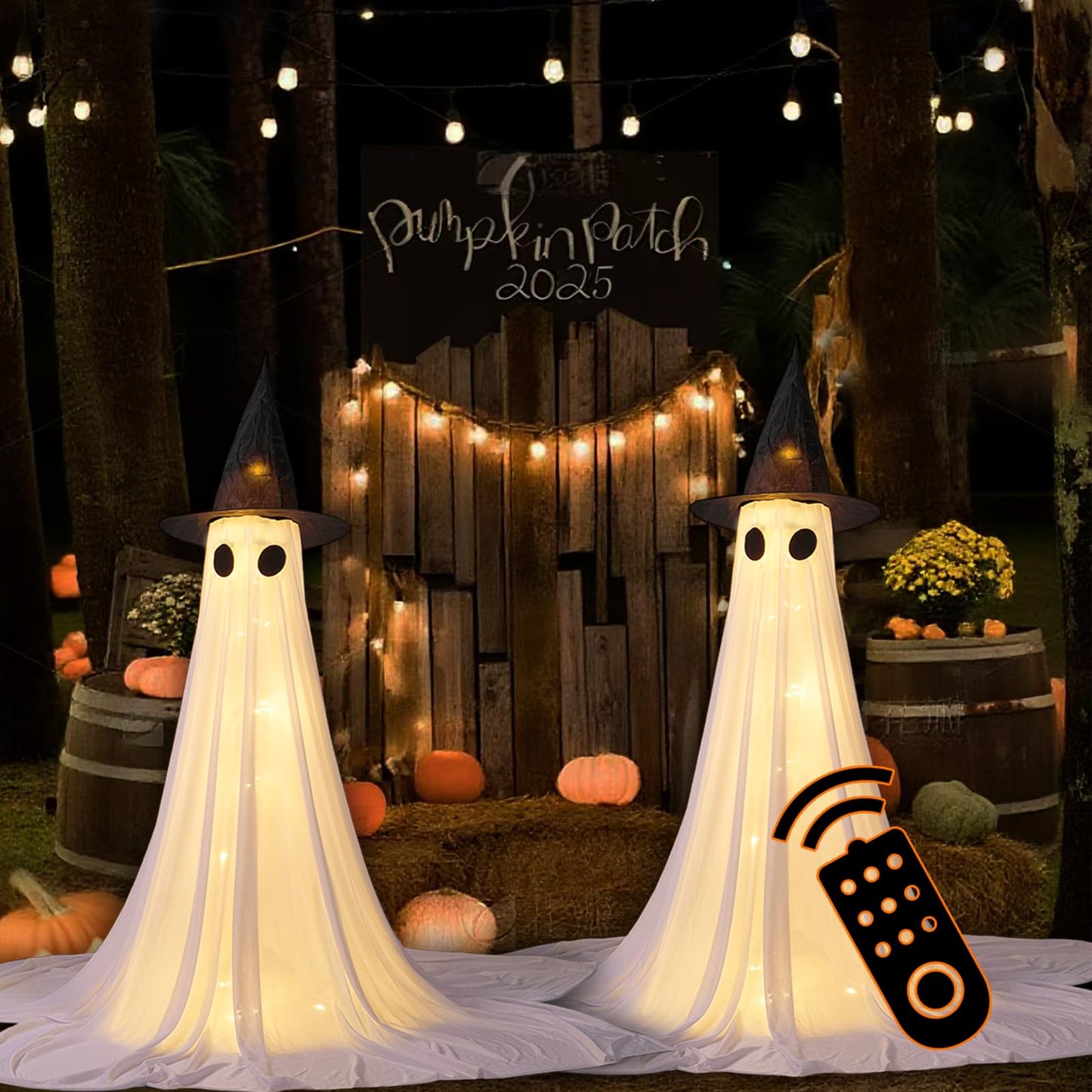 2Packs Halloween Decorations Outdoor,Halloweens Party Decoration Indoor,Spooky Ghost with Remote Control String Lights,Halloween-Ghost Lights for Porches Yards Gardens Lawn (Ghost Pet)