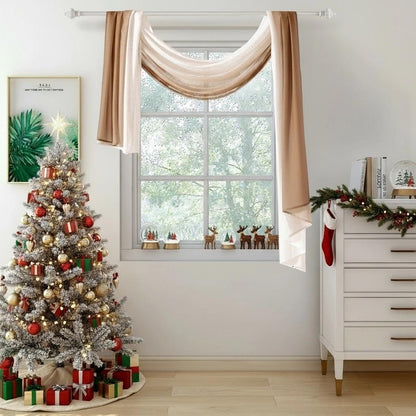 NAPEARL Ombre Window Scarf Valance, Romantic Gradient Voile Scarf Valance for Ceremony Backdrop, Wedding Arch, Kids Bedroom, Decorative Swag Curtain 144 Inches, Brown