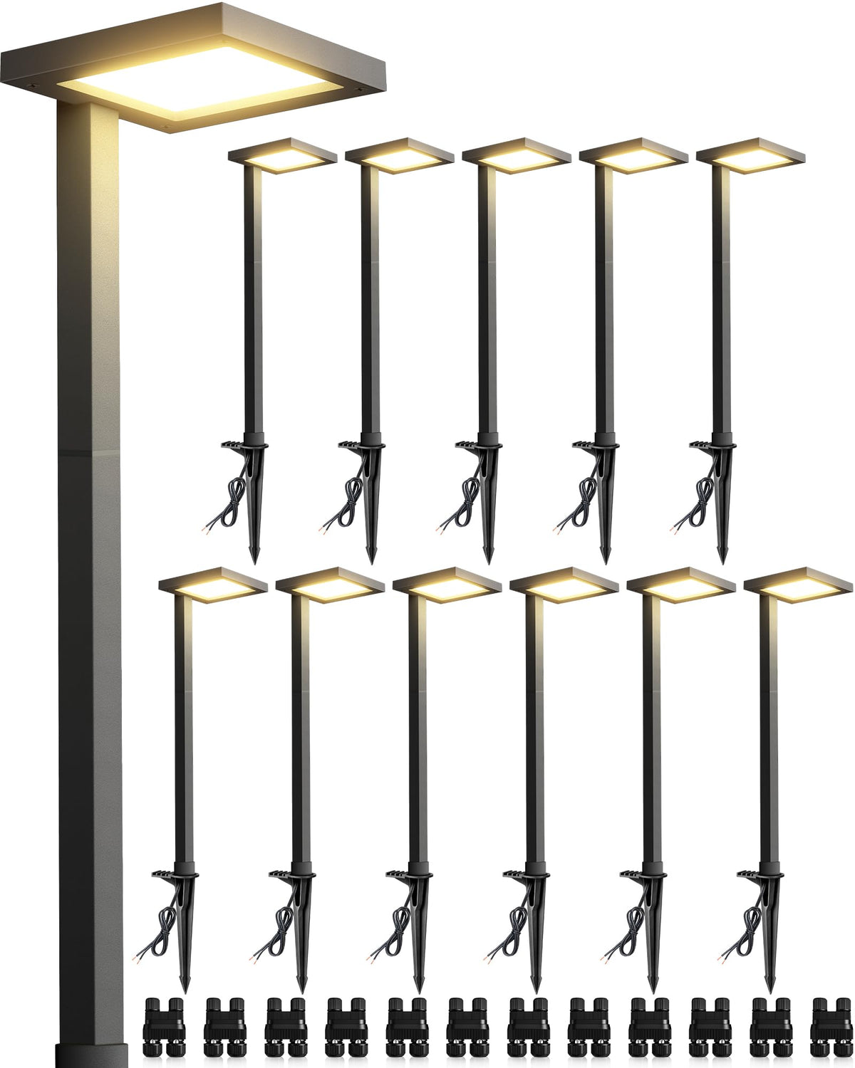 SUNVIE LED Landscape Path Lights, 5W Anti-Glare, 3000K Soft White, Cast-Aluminum, 12 Pack, Wired 12-24V Outdoor Lighting