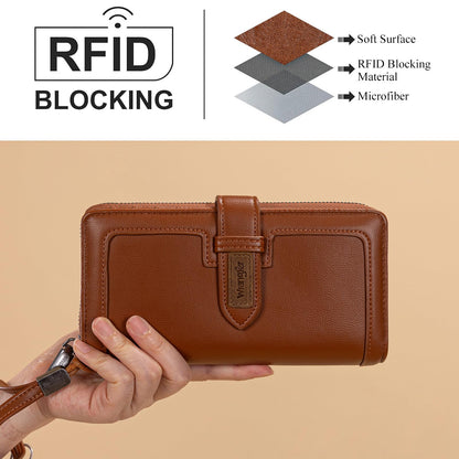 X Wrangler Brown Wallets for Women Wristlet Wallets, Card Cases & Money Organizers Large Capacity Bifold Clutch Phone Wallet Ladies Female Credit Card Cash Wallet with ID Window