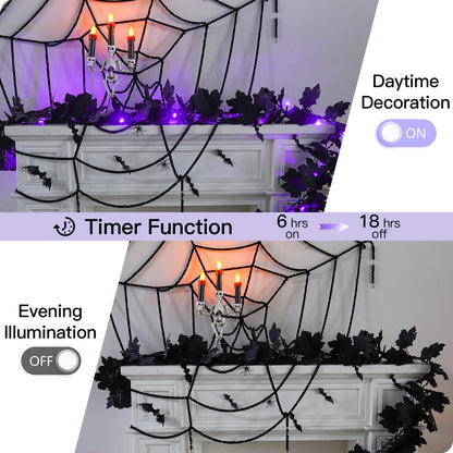 suddus 20 LED Halloween String Lights Battery Operated with Black Maple Leaves 6.5 ft Halloween Garland Decor for Yard, Porch, Table, Wall, Party, Indoor and Outdoor Decorations