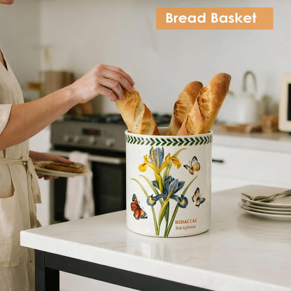 ACMLIFE Extra Large Cooking Utensil Holder, 7.3" Kitchen Utensil Holder for Countertop, Utensil Crock for Farmhouse Kitchen Decor, Ceramic Stable Utensil Caddy, Floral (Iris)