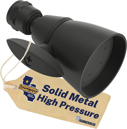 HammerHead Showers® Solid Metal 2 Inch High Pressure Shower Heads - MATTE BLACK – California Compliant 1.75 GPM Low Flow Rate - High Flow Shower Head with ADJUSTABLE SPRAY PATTERN - Fixed Shower Head