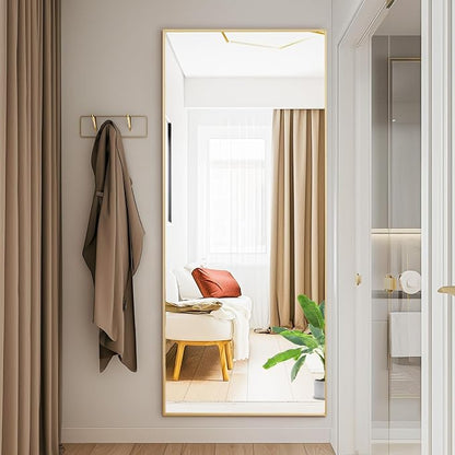 NEWBULIG Mirror Full Length, 58"x19" Body Wall Mirrors with Shatter-Proof Glass, Upgraded Floor Standing Mirror, Hanging or Leaning, with Stand Aluminum Alloy Frame for Home Decor, Bedroom, Gold