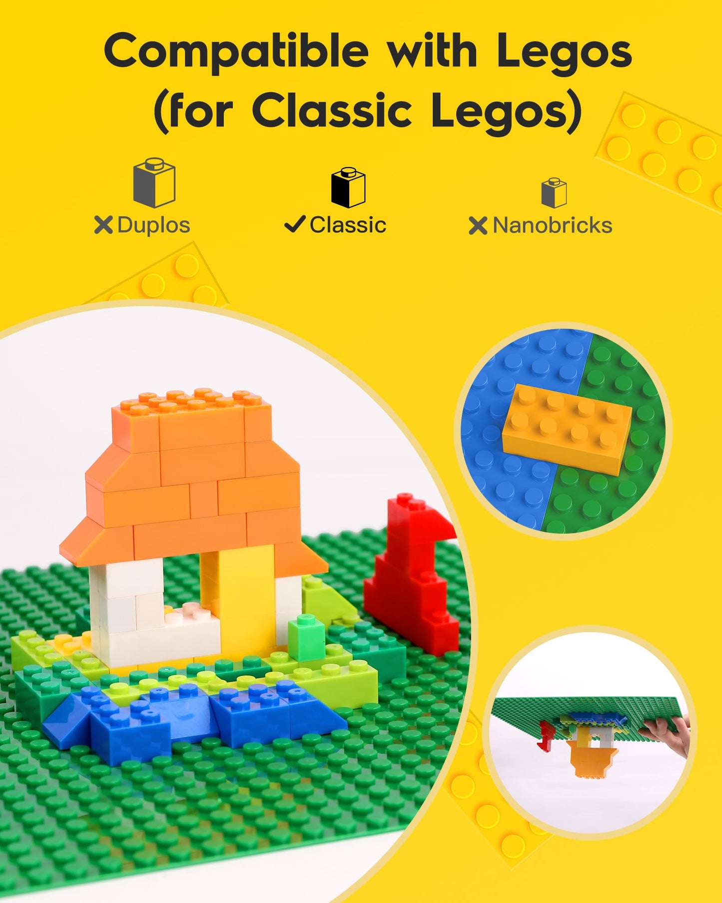 Pokiiulk Classic Baseplates Building Plates-Pack of 10 Large 10" x 10" Building Bricks,Compatible with All Major Brands,Perfect STEM Gift for Builders Age 3+ (Green)
