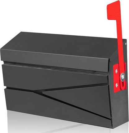 Ydocabinit Wall Mount Mailbox, Large Capacity Mailbox for House, with Flag Kit, Galvanized Steel Rust-Proof Metal Post Drop Box, Mailboxes for Outside, 15.74"×9.84"×4.33", Black Modern Sleek Style