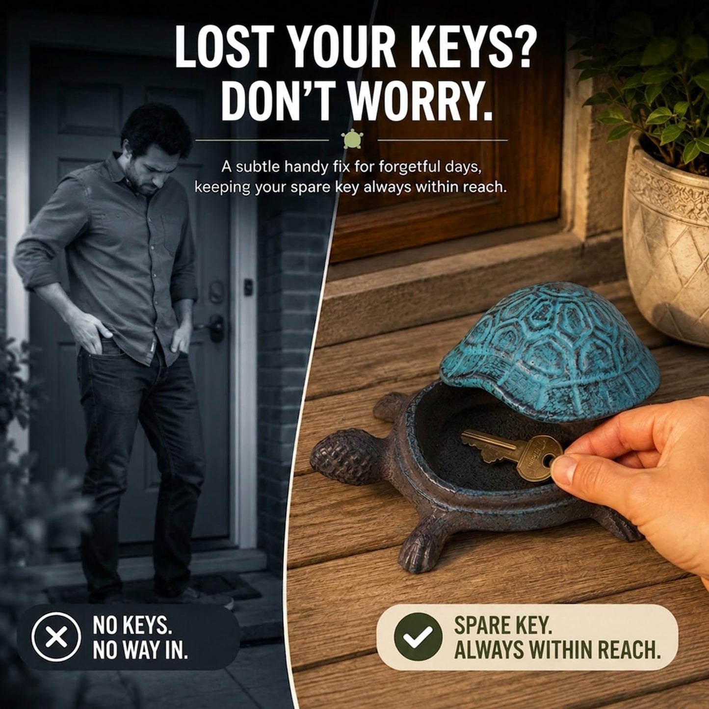 Cast Iron Turtle Key Hider Waterproof Hidden Key Holder for Outdoor, Decorative Garden Hide a Key for Yard, Patio, Lawn, Indoor & Outdoor Areas (Blue)