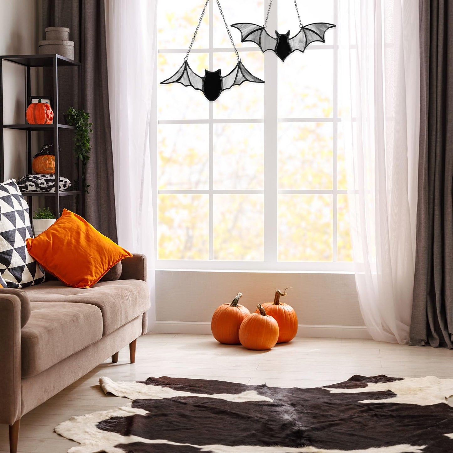 Yalikop 2 Pcs Bat Suncatcher Decoration Bat Stained Glass Window Hangings Sun Catcher for Craft Office Party Home Decor Gifts Windows Home Garden Decor