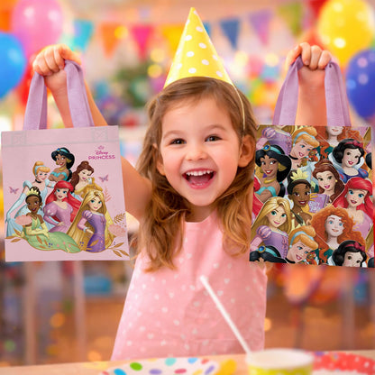 Disney Princess Party Favor Bag Set – 12 Pack of 8" Princess Party Goodie Bags for Kids Bulk Reusable Mini Totes | Disney Birthday Party Supplies
