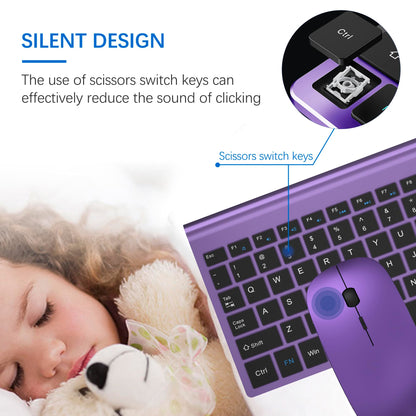 Wireless Keyboard and Mouse Ultra Slim Combo, TopMate 2.4G Silent Compact USB 2400DPI Mouse and Scissor Switch Keyboard Set with Cover, Batteries Included, for PC/Laptop/Windows/Mac - Gray Black