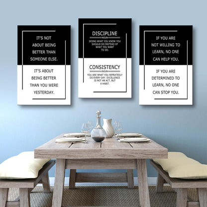 YSPCSUN Inspirational Office Decor for Men 3 Panel Framed Wall Art Success Mindset Quote Painting Large Modern Typography Canvas Pictures for Study Room Gym 48x24 Inch