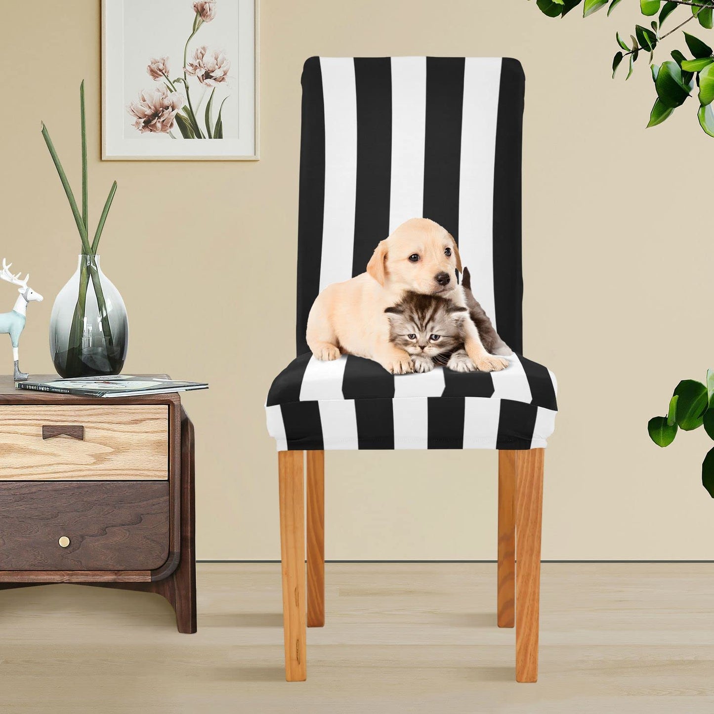 Kigai Black and White Stripes Dining Room Chair Covers Set of 2,Stretchable Removable Washable Spandex Kitchen Chair Protector Slipcovers for Restaurant,Hotel,Ceremony,Christmas Decoration