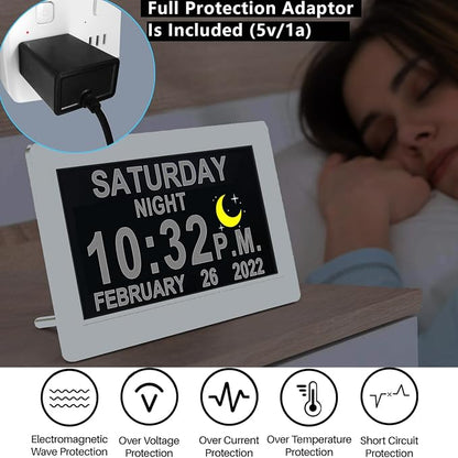 MASSII Dementia Clock with Date Time Voice Announcement, 27 Alarms Custom Reminders, Sleep Trainer, Auto DST, 10 Levels Night Dimmer, Large Talking Digital Calendar Clock for Elderly with 1.5M Adaptor