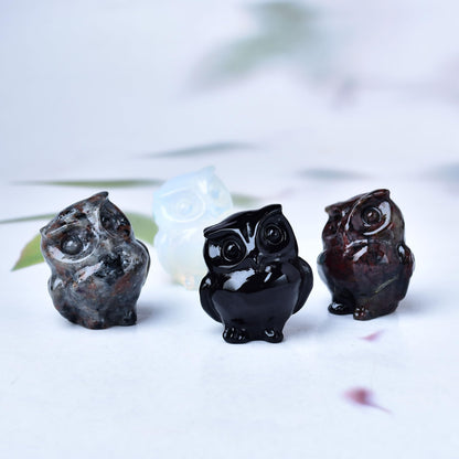 WUYOUSHI Natural Flame Stone Crystal Owl Decor Healing Stone Crystal Pocket Figurine Statue Hand Carved Polished Natural Gemstone Office Desk Meditation Spiritual Gift