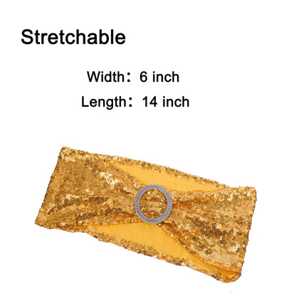 WENSINL All Sequin Gold Chair Sashes 100 Pack, Gold Sequin Chair Sashes Bows for Wedding Party Folding Chair Decoration, Golden Chairs Band with Buckles for Fiesta Event Decorations