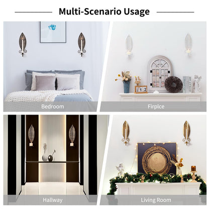 Leaf Shape Candle Holder Wall Set of 2,Wall Sconce with 2 Removable Trays,Gothic Antique Candelabra,Mounted Stylish Candlestick Holder Home Decor Candle Stand for for Living Rooms Hallways(Black)