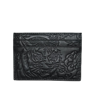 Avery's Boutique Genuine Leather Slim Card Holder – Minimalist Unisex Wallet with Elegant Embossed Pattern, RFID Blocking Card Holder for Men & Women (Le Tigre, Noir)