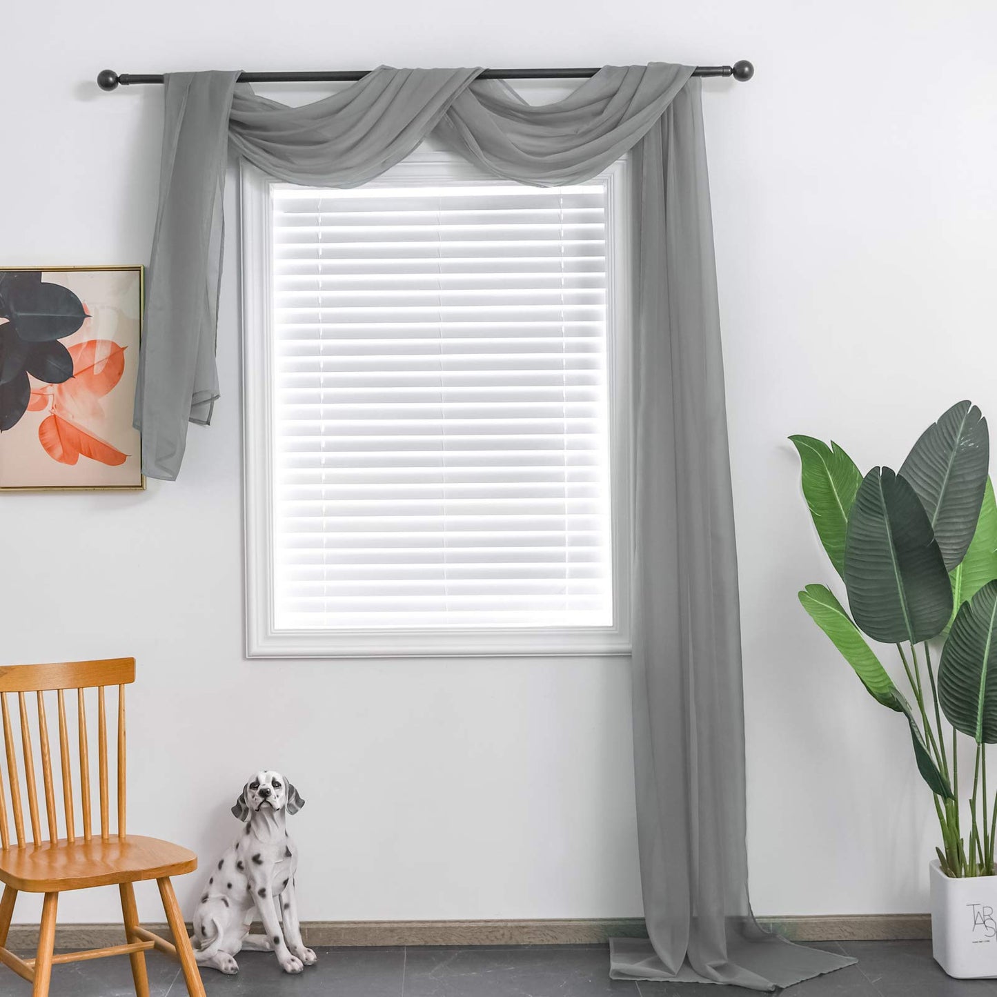 TOAVA DECO Grey Sheer Window Scarf Valance for Windows Gray Sheer Scarf Curtains 216 Inches Long for Living Room Bedroom Curtain Drapes Wedding Party Canopy Bed 52×216