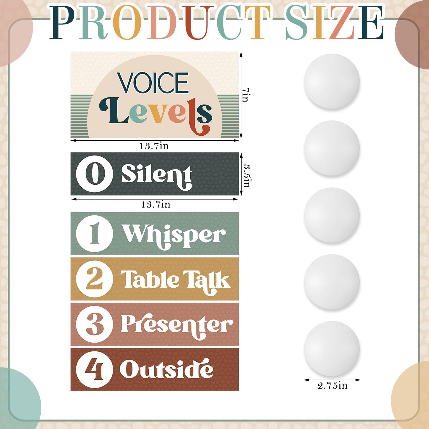 Glooglitter 5 Pcs School Magnetic Voice Level Chart Poster and Push Light Boho Classroom Decor LED Tap Light Chart Noise Voice Level Rules Sign for Classroom Teachers Back to School Supplies