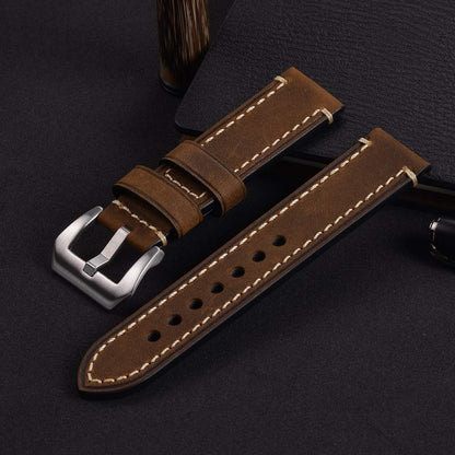 EACHE Mens Leather Watch Band, Crazy Horse Genuine Leather Watchband 22mm Watch Straps in Dark Brown