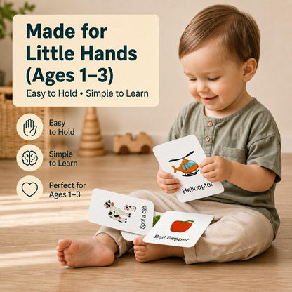 Flash Cards for Toddlers 1–3 – 55 Thick & Durable Learning Flashcards, First Words, Real-Life Images, Montessori Toy 12+ Months