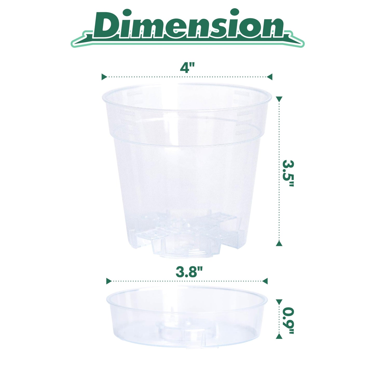 4 Inch Clear Plastic Plant Pot with Drainage Holes, Interlocking & Detachable Tray - Deep Saucer - Durable BPA-Free Plastic, Transparent Design, Raised Base for Airflow, Set of 6, 92-X-A-2