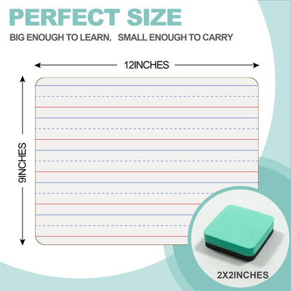 30 Pack Small White Boards, 9"x12" Double Sided Personal Dry Erase Boards Portable Handheld Whiteboards with Lines for Kids, Students, Teacher School, Include 30 Markers, 30 Erasers