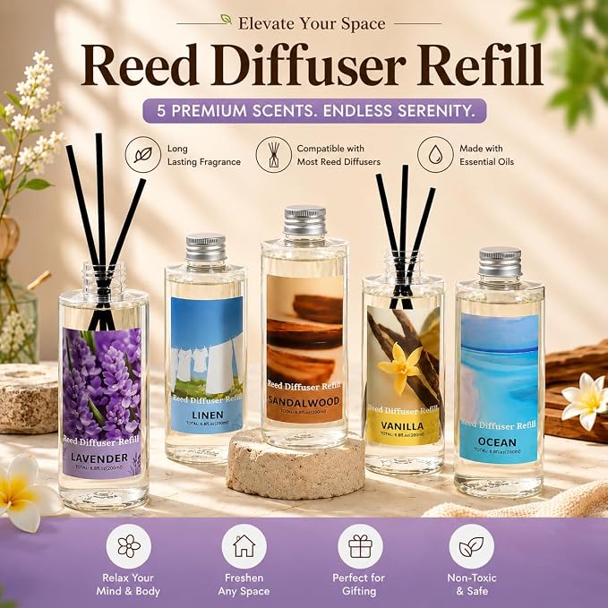 SCENTORINI Reed Diffuser Oil Refill, Linen Diffuser Oil 6.76 Fl Oz, Summer Scented Essential Oil Refill Long Lasting Home Fragrance for Room Spa Aromatherapy Bathroom Home Decor