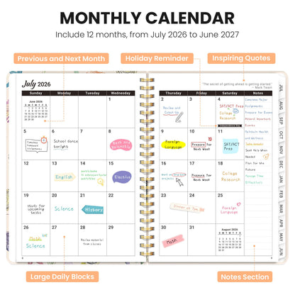 Academic Planner 2026-2027, Monthly and Weekly Calendar Planner, July 2026 - June 2027, Pretty Hardcover Teacher Student Planning Agenda Book with Tabs, Fit for School Office Supplies, 6.3" x 8.5", Sea Shell