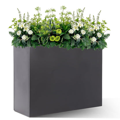 Large Metal Planter Box 32"x 12"x 24" - Modern Rectangular Heavy Duty Black Steel Planter with Drainage Holes for Outdoor Garden, Patio, and Balcony – Rust and Weather Resistant (Grey)