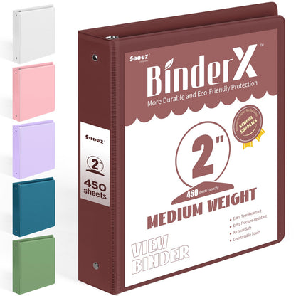 BinderX Extra Durable 3 Ring Binder, Round Ring 2 Inch Binders, Fits 450 Sheets of 8.5x11 Paper, Customizable View Cover with Inside Pockets, Cute 2" Binder, School Supplies for Girls, Burgundy Red