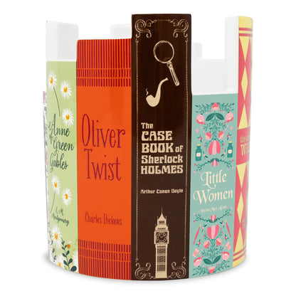 Steel Mill & Co Ceramic Desk Pot for Office/Shelf/Bedroom, Bookish Pen Holder or Small Plant Vase with Classic Literary Book Spine Design, Classic Books