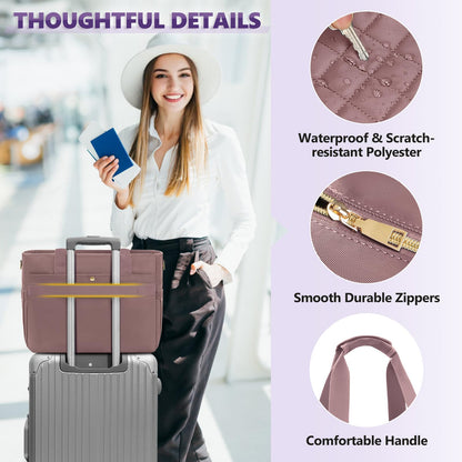 SDYSM Teacher Tote Bag 15.6 inch Laptop Bag Work Bags for Women Nurse Tote Professional Computer Messenger Shoulder Bags Laptop Briefcase for Office, College, Nursing, Dusty Pink