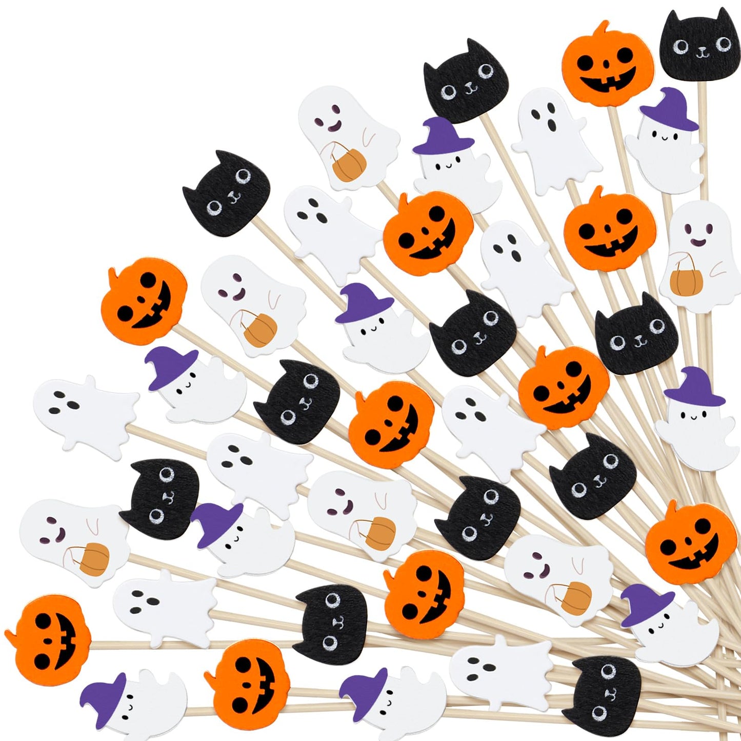 Chengu 200 Pcs Halloween Cocktail Picks for Appetizers, 4.7 Inch Bamboo Toothpicks Pumpkin Cat Ghost Halloween Party Decorations for Food, Cocktail, Desserts, Fruit, Cake, Salad