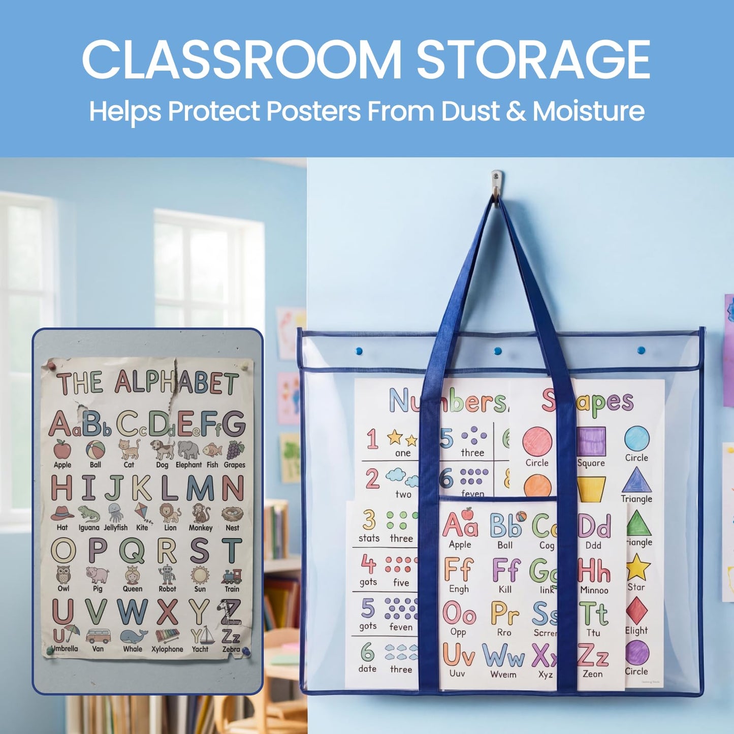 GAMENOTE 2 Pack Large Poster Storage Bag (31.5"×25.5") Bulletin Board Holder Art Portfolio Container for Teachers Classroom Organization