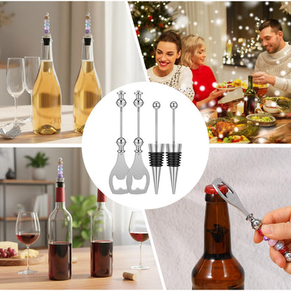 Afcabakila 20 Pcs Beadable Wine Stoppers and Beer Openers Bulk, Reusable Alloy Decorative Bottle Stopper, DIY Craft Beer Opener Set for Spring, Summer, Fall, Halloween, Christmas, Party Favor Gifts