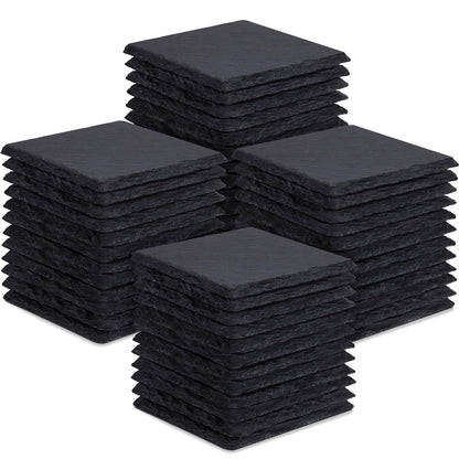 48 Pieces Slate Drink Coasters, GOH DODD 4 Inch Black Coasters Stone Coaster Set, Laser Engraving Blanks with Anti-Scratch Bottom for Home Office Bar Outdoor Housewarming Gifts Wedding Party, Square