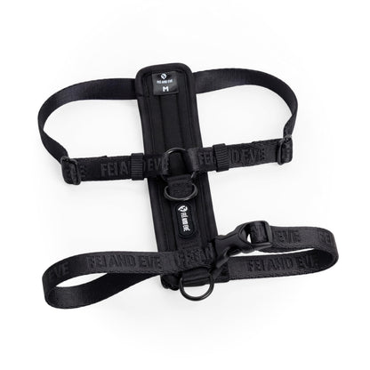 Fei & Eve Moxie H-Shape Dog Harness | Ultra-Lightweight | 3-Leash System for No-Pull Control | Easy On-Off | Adjustable 210D Breathable Nylon | Soft Padded Lining, Black, XS