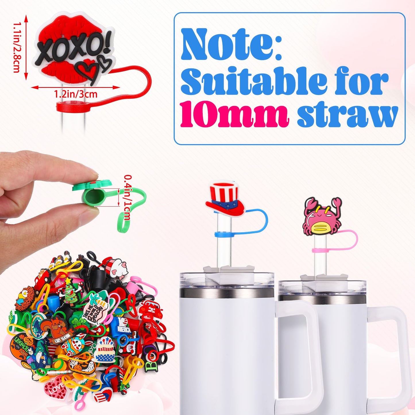 Ovveroche 50 Pcs Holiday Straw Toppers Compatible with Stanley Cup Silicone Cute Straw Cover Cap for Christmas Halloween Easter Independence Day St Patrick's Day 10mm