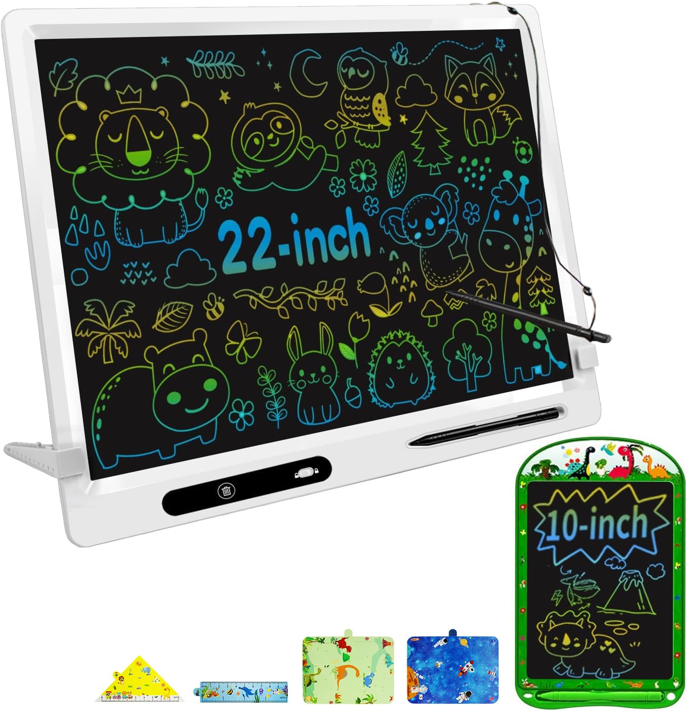 LCD Writing Tablet for Kids, 2 Pack 22inch+10inch Colorful Drawing Board Kids Writing Tablet,Adjustable Stand Home Schoo Learning Toys for Age 3-12 Year Christmas Gifts