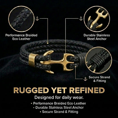 Studio Rockwood Men’s Anchor Bracelet with Gift Box and Card - Braided Leather Wristband - Gift for Dad, Husband, Boyfriend - Father’s Day, Anniversary, Birthday, Valentine’s Day (Gold, Dad)
