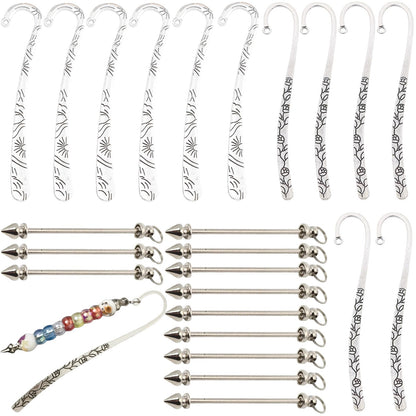 12 Pcs Beadable Bookmarks DIY Metal Blank Bar Bookmark for Beads Metal Bookmark Hairpin Hook Carved Antique Vintage Bookmarks Gift for Book Lovers Student Teacher Office Supplies (Silver)