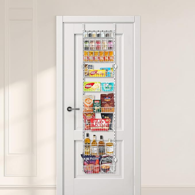 VEVOR Over the Door Pantry Organizer, 9-Tier Pantry Organization and Storage, Heavy-Duty Steel Hanging Spice Rack, Adjustable Wall Seasoning Shelves, for Home Kitchen Laundry Room Bathroom, White