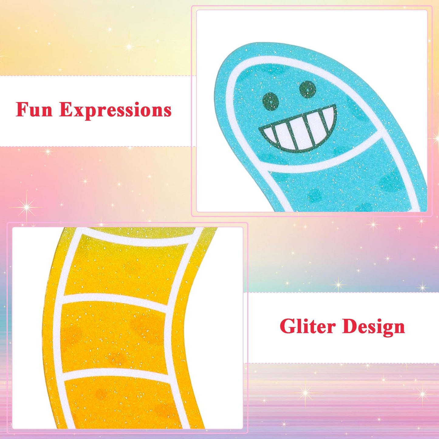 HCEWSBFD 120 Pcs Worm Bookmarks Bulk Cute Holographic Glitter Gummy Worm Bookmarks Cute Book Marks for Writers Readers Classroom Rewards, Student Rewards, Bookish Bulk Supplies for Teachers