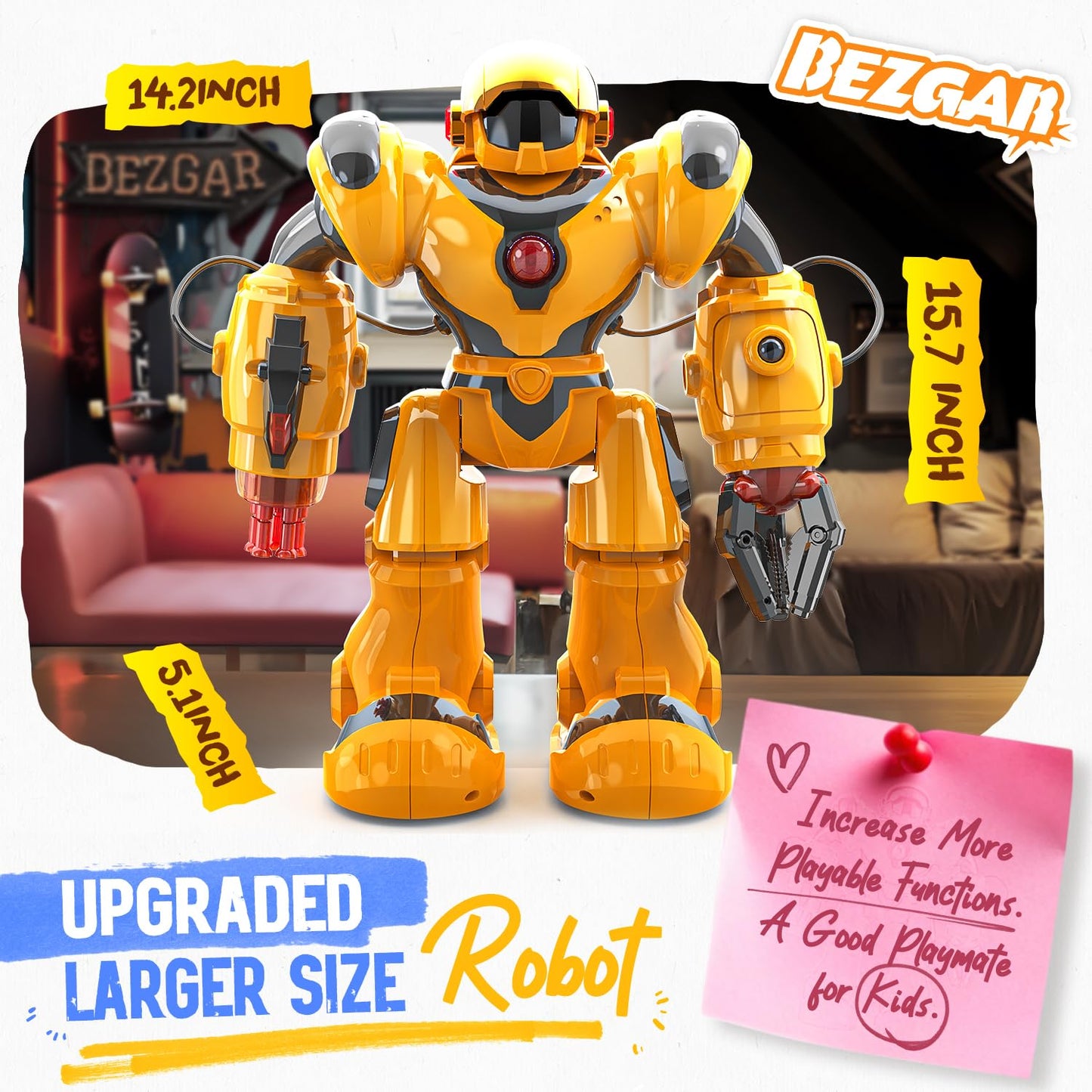 BEZGAR Robot Toys for Kids 3-12 Years Old - Big RC Robot Programmable Dancing with 22 Actions, Remote Control Emo Robots Supporting 78 Changing Expression Christmas Birthday Gift for Boys and Girls