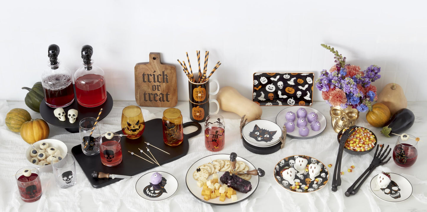Oneida Coffee Mugs, Vintro Halloween Trick or Trick 10 Oz Mugs Set of 4, Porcelain, Spooky Drinkware Set, Dishwasher Safe, Microwave Safe, Halloween Decor Indoor, Pumpkin Decor (Orange/Black, 4 Piece)
