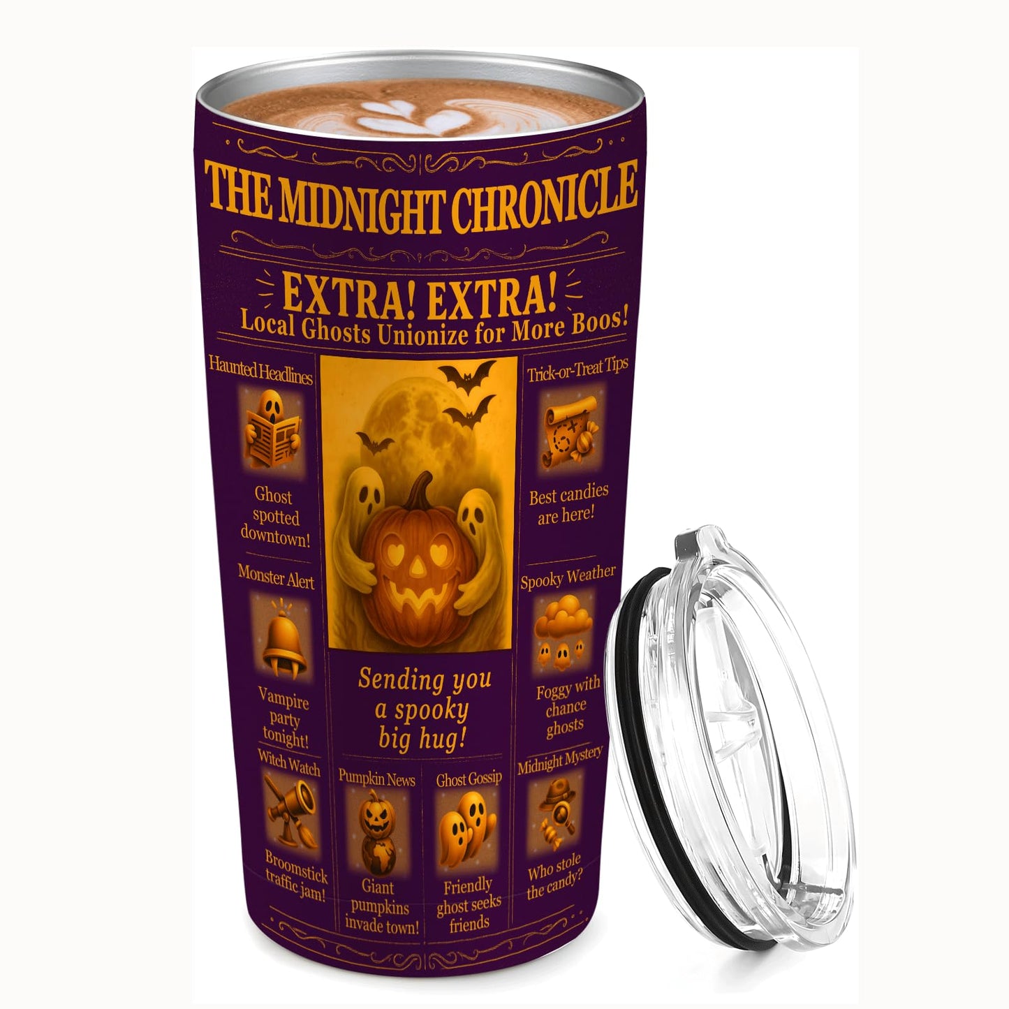 Halloween Tumbler 20 oz, Insulated Stainless Steel Coffee Mug with Lid & Straw, Pumpkin Ghost Festive Travel Cup, BPA-Free Halloween Gifts for Women, Men, Teens, Party, Office